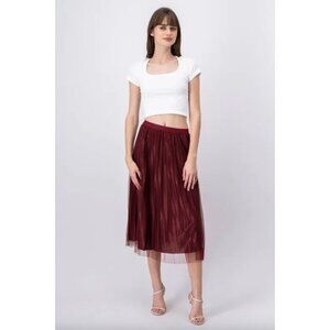 NWT Lace & Beads ASOS Deep Berry Burgundy Val Tulle Pleated Midi Skirt